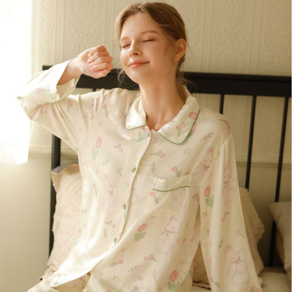 Bamboo Cotton Relaxed Fit Pajama Set – Enchanted Garden Print