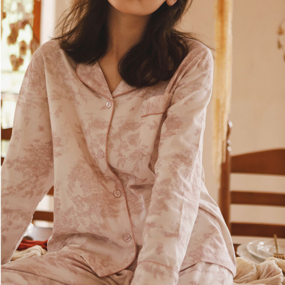 Toile Blossom Cotton Pajama Set – Relaxed Fit Sleepwear