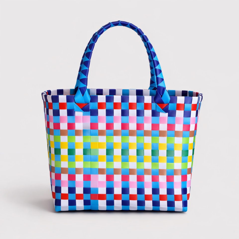 Handwoven Checker Market Tote – Structured Woven Carry Basket
