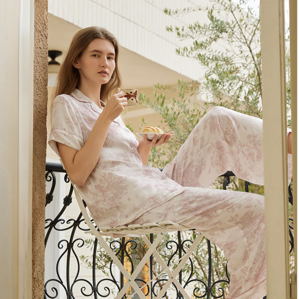 Blush Toile pajama set full length pants and relaxed fit