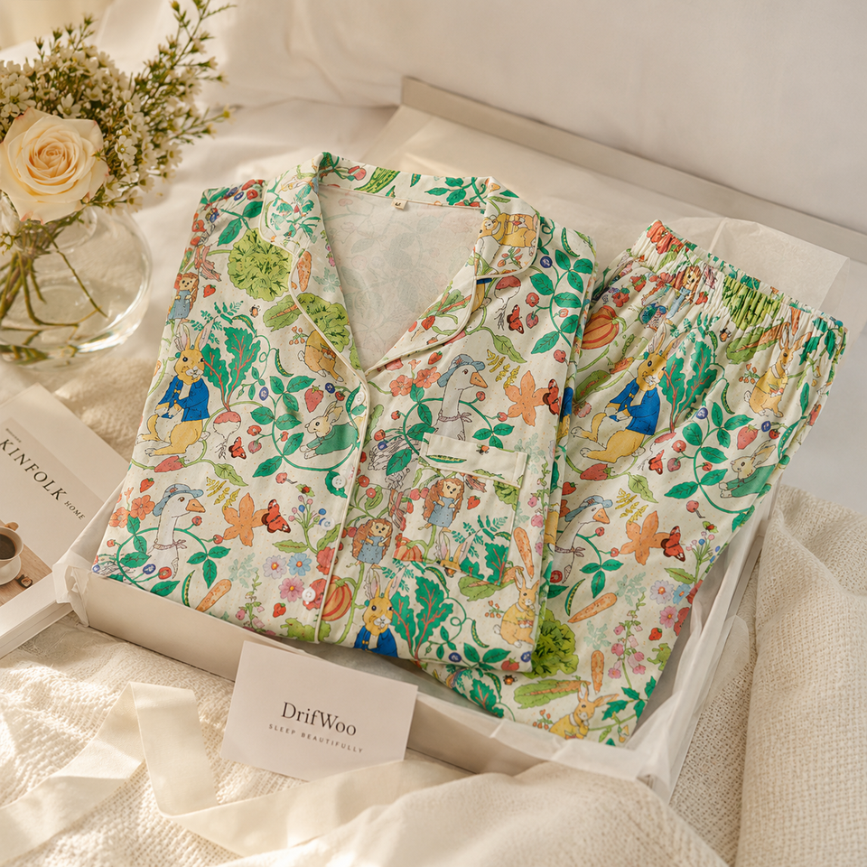 Botanical Garden Relaxed Pajama Set – Playful Button-Front Sleepwear