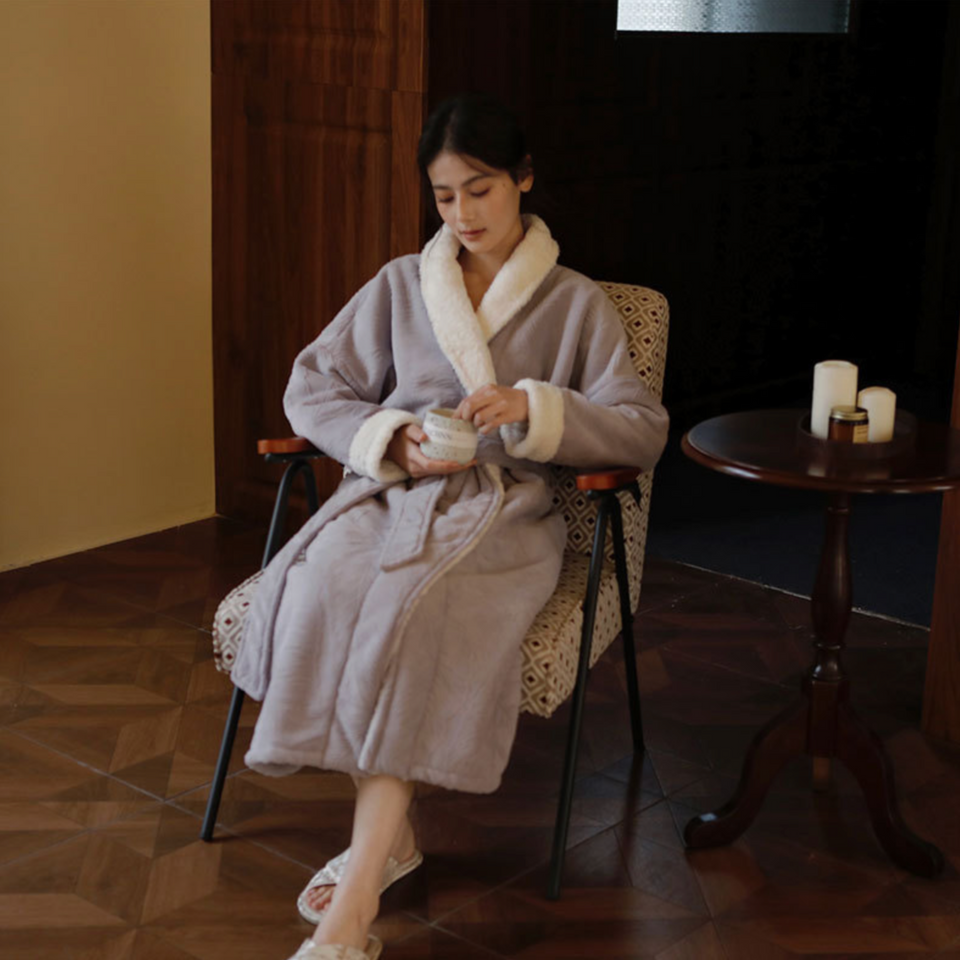 CloudPlush Shawl Collar Robe – Ultra-Soft Textured Loungewear