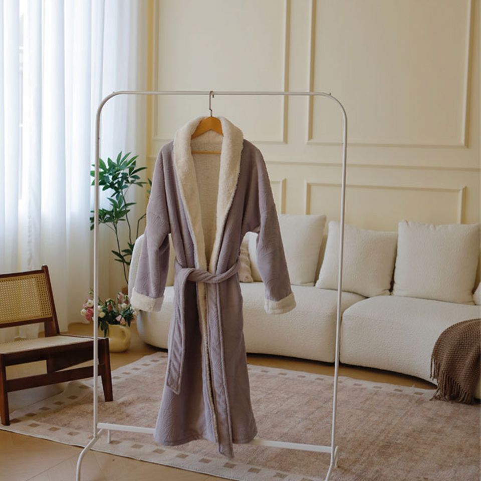 CloudPlush Shawl Collar Robe – Ultra-Soft Textured Loungewear