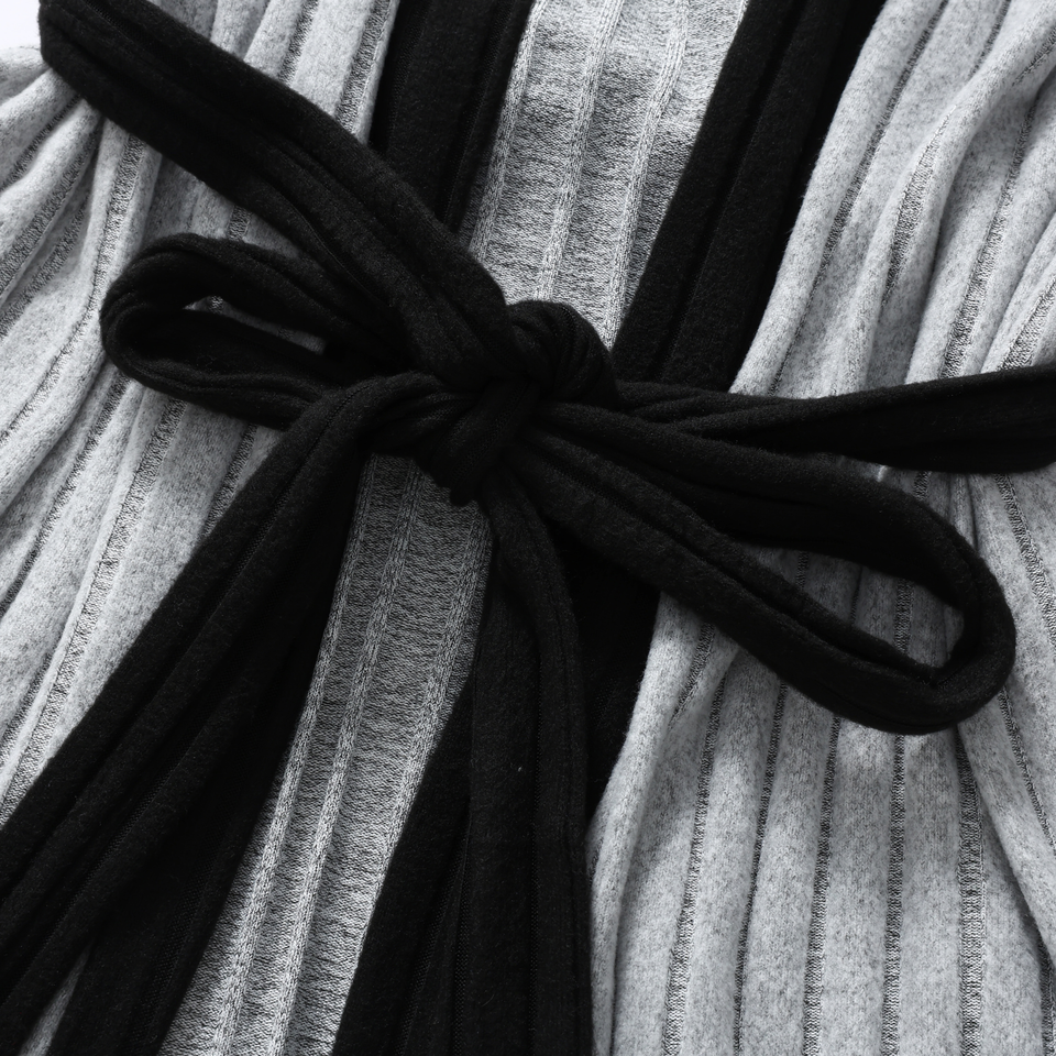 Plush Knit Drape Robe – Contrast Trim Loungewear Wrap