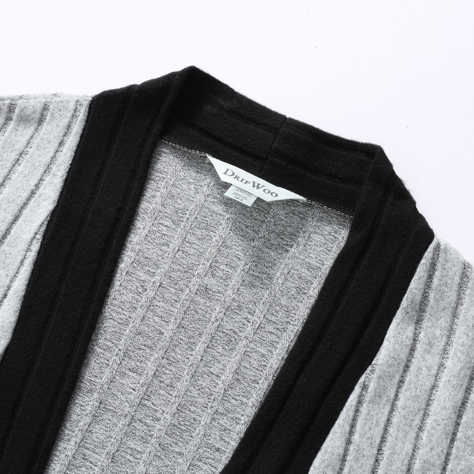 Plush Knit Drape Robe – Contrast Trim Loungewear Wrap