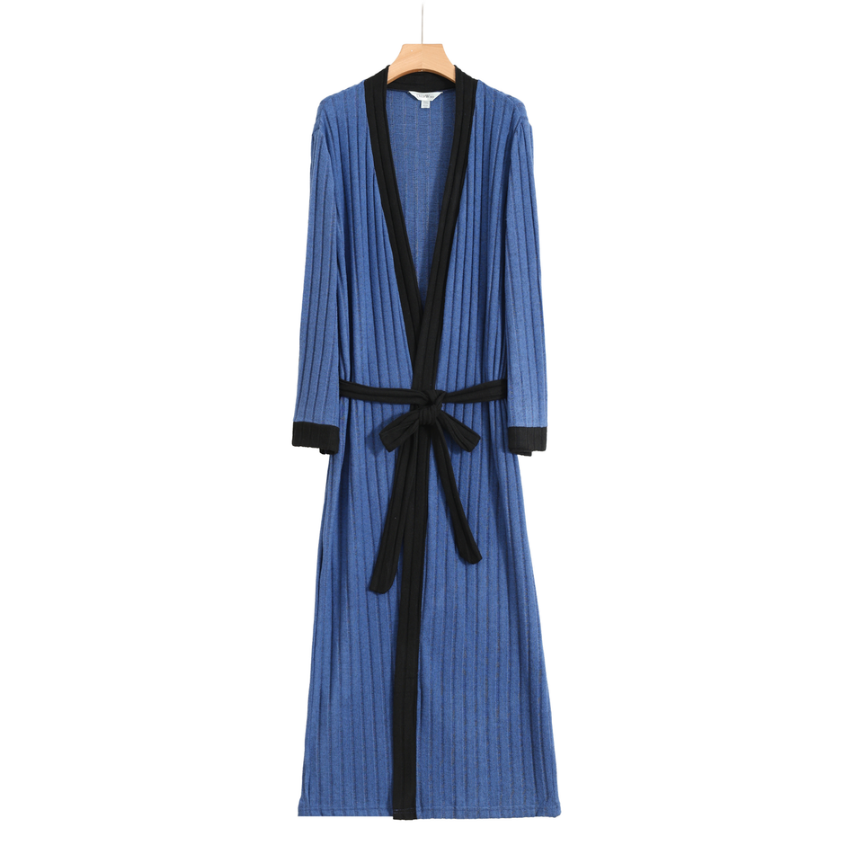 Plush Knit Drape Robe – Contrast Trim Loungewear Wrap