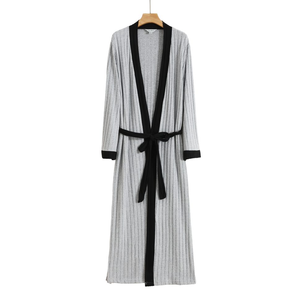 Plush Knit Drape Robe – Contrast Trim Loungewear Wrap