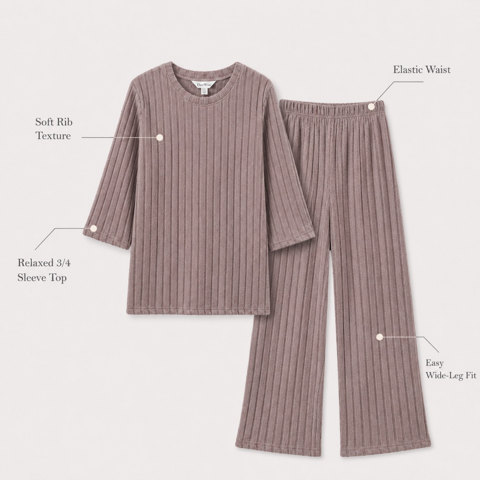 CloudKnit Relaxed Fit – Ribbed Lounge Pajama Set