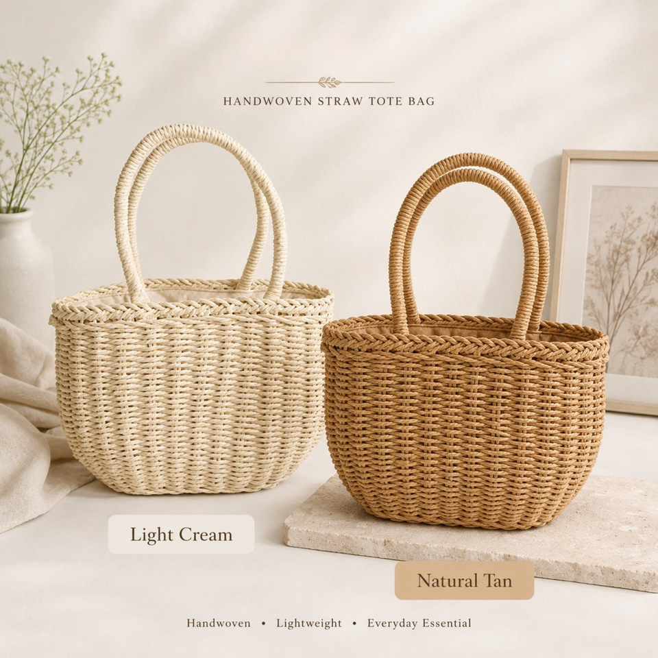 SunWeave Oval Frame – Woven Picnic Tote with Drawstring Liner