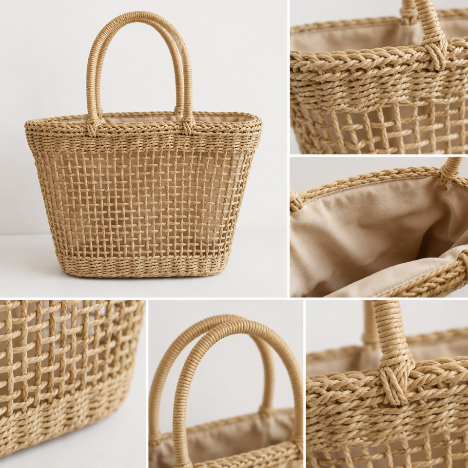 Handwoven Market Tote – Lightweight Natural Basket Bag