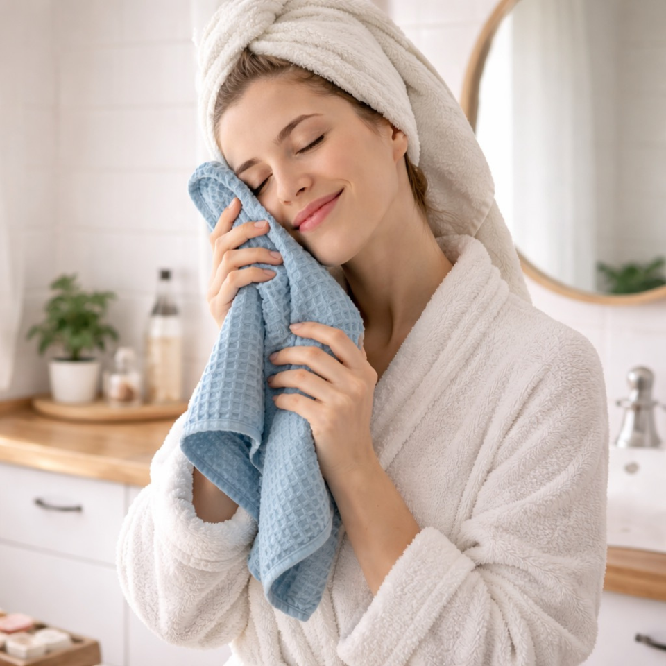 Waffle Weave Cotton Towel Set – Soft Textured Bath Towels for Everyday Care