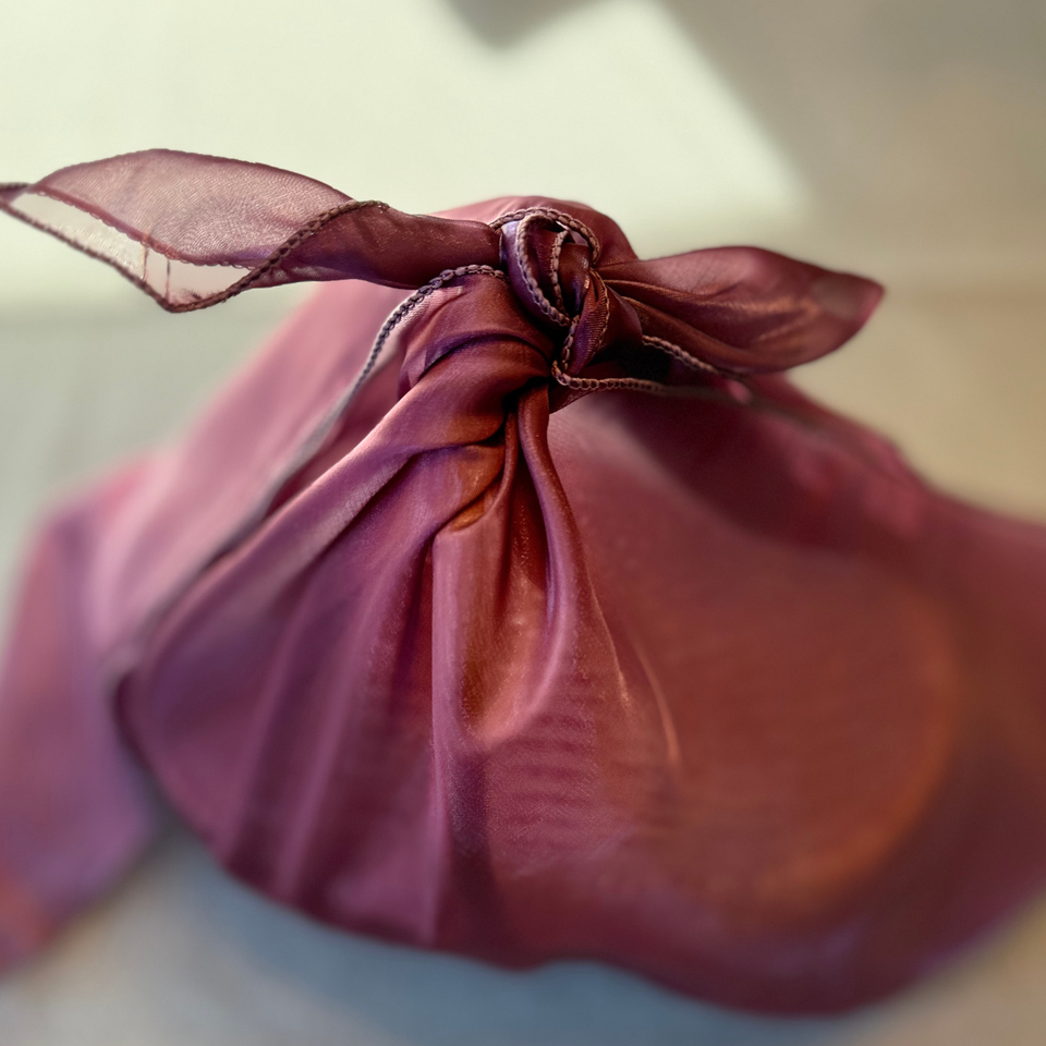 Woven Gift Basket Set – Handcrafted Basket with Satin Scarf and Floral Accent