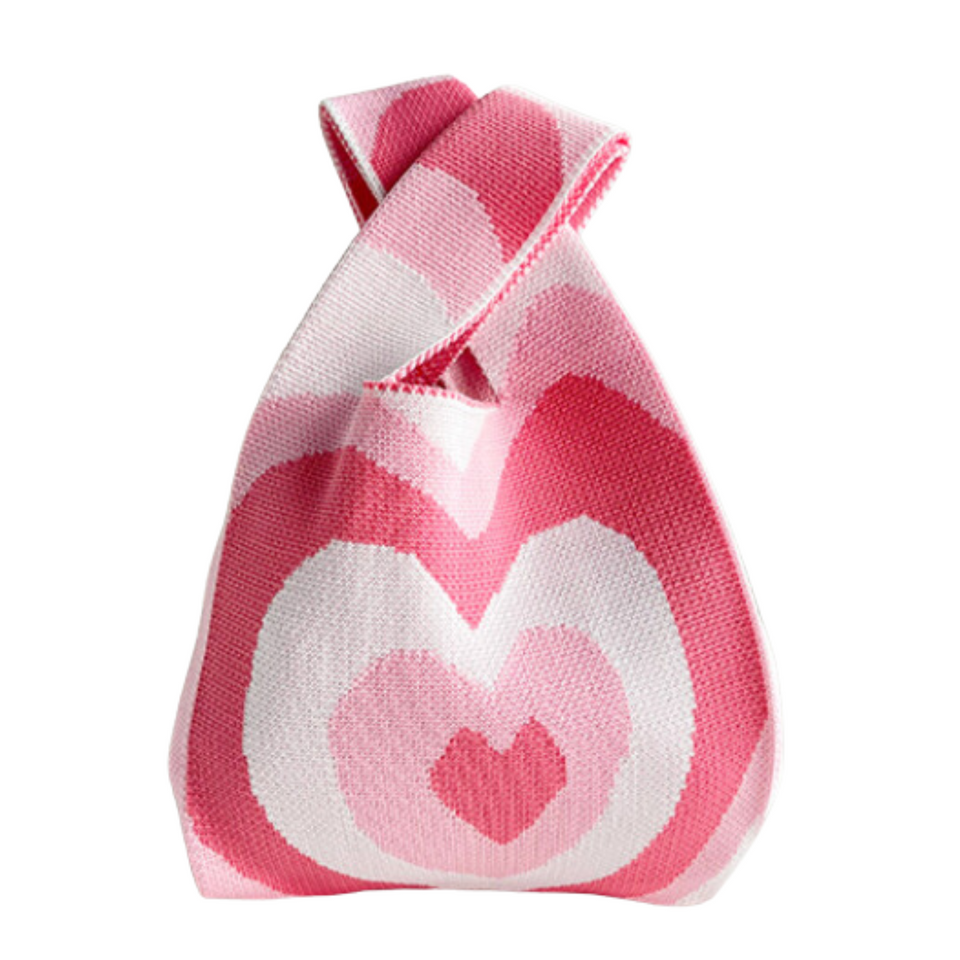 Heart Knit Gift Bag – Soft Drawstring Carry Bag with Love Motif