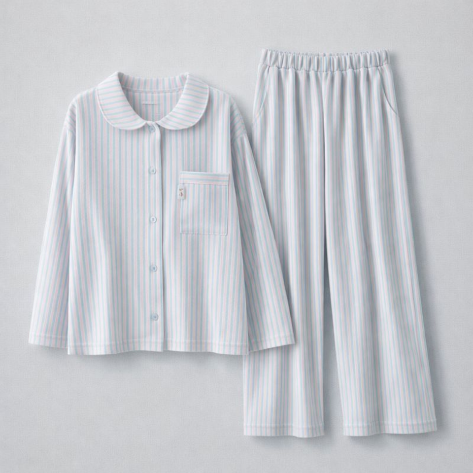 Cotton Stripe Relaxed Pajama Set – Long Sleeve Button-Front Top & Easy Lounge Pants