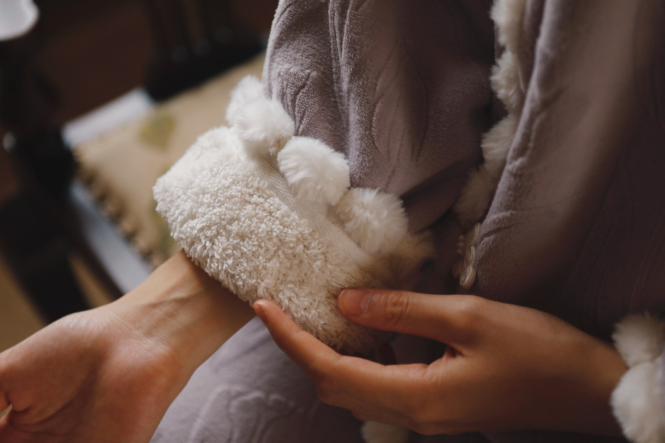 Velour Pom-Trim Pajama Set – Long Sleeve Top & Relaxed Lounge Pants