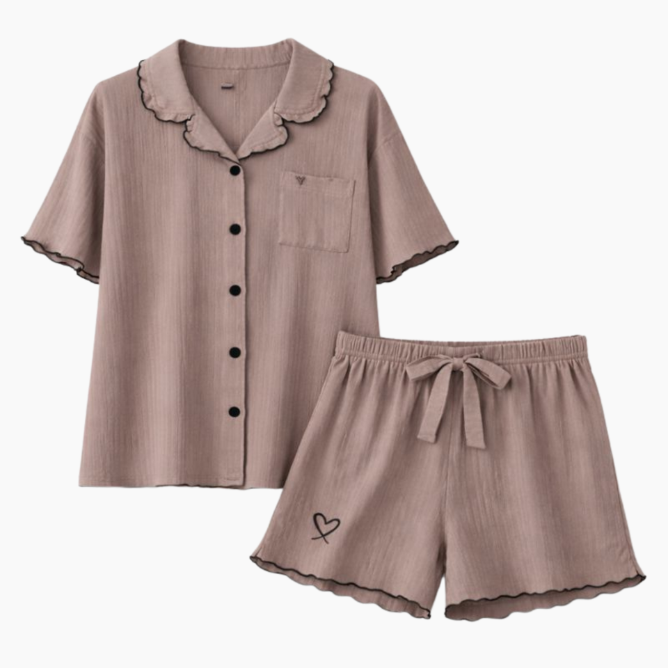 Soft Modal Scallop Pajama Set – Short Sleeve Button Top & Relaxed Shorts