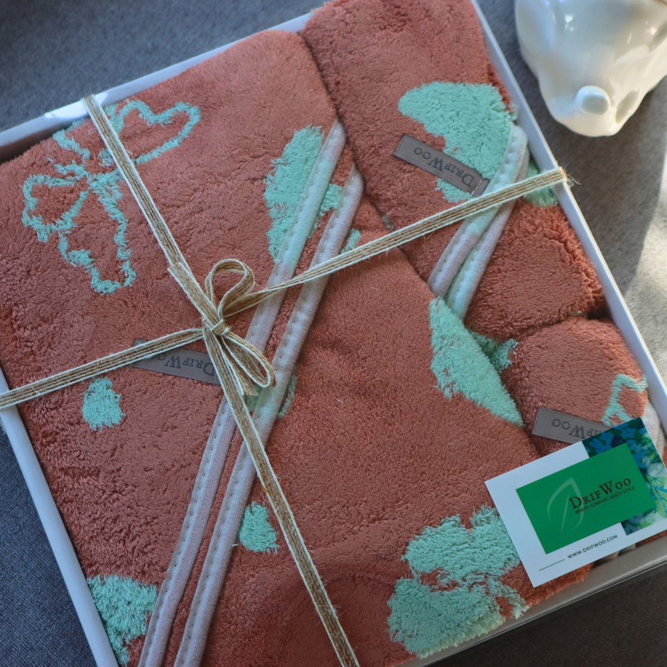 Cotton Terry Botanical Face Towel Set – Soft Absorbent Daily Towels