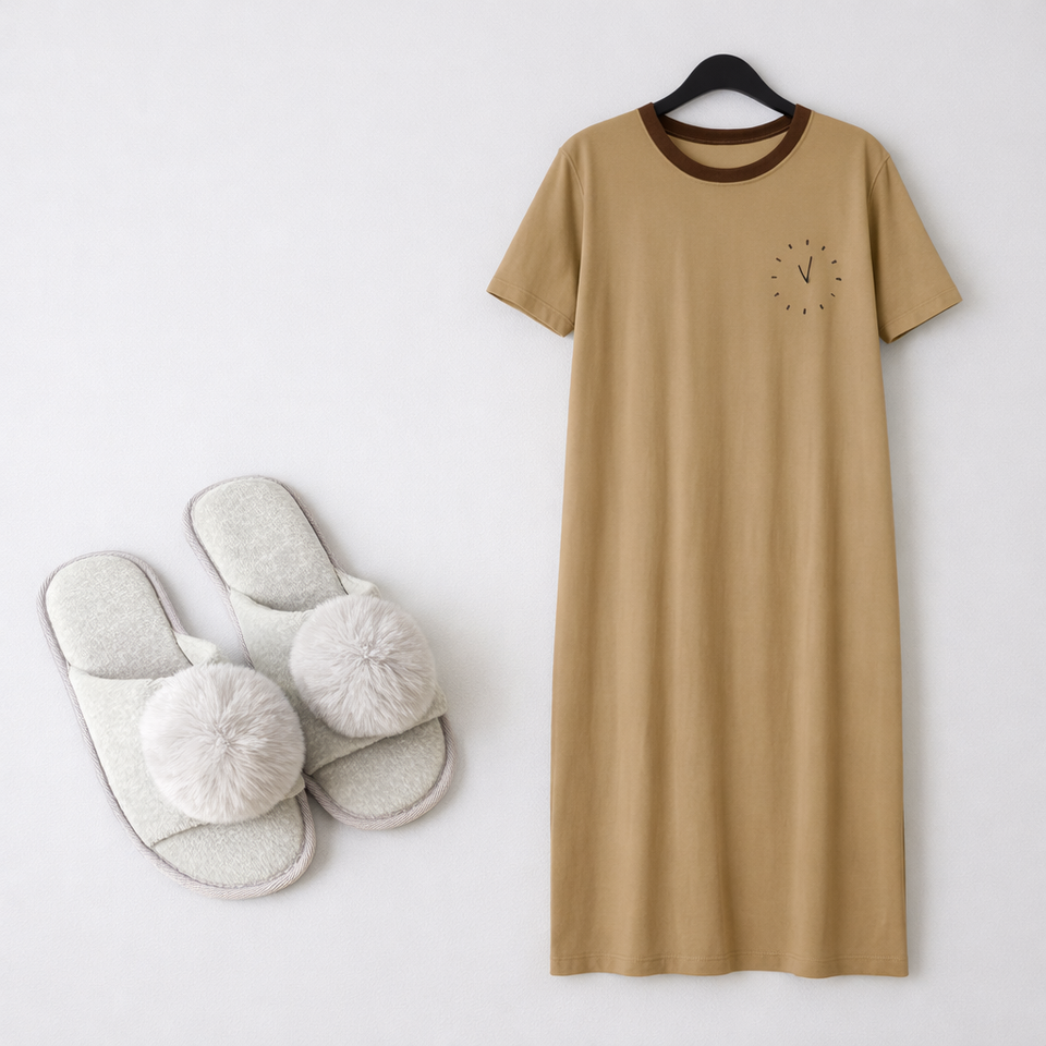 Soft Jersey Sleep Dress & Pom-Pom Slipper Set – Cozy Lounge Gift Set