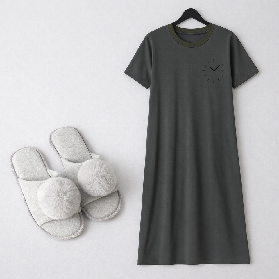 Soft Jersey Sleep Dress & Pom-Pom Slipper Set – Cozy Lounge Gift Set