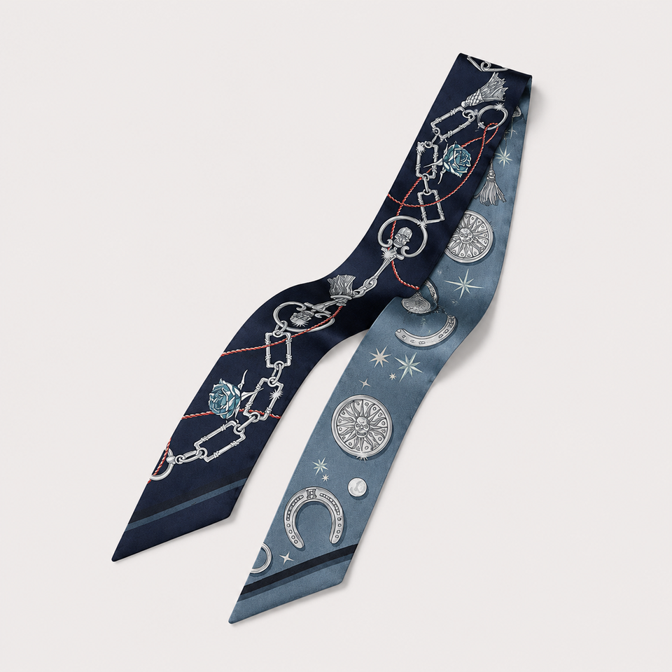 Silk Twilly Scarf – Equestrian Print Hair Neck & Bag Accessory