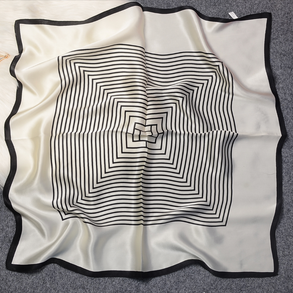 100% Mulberry Silk Square Scarf – Artistic Print Neck Scarf