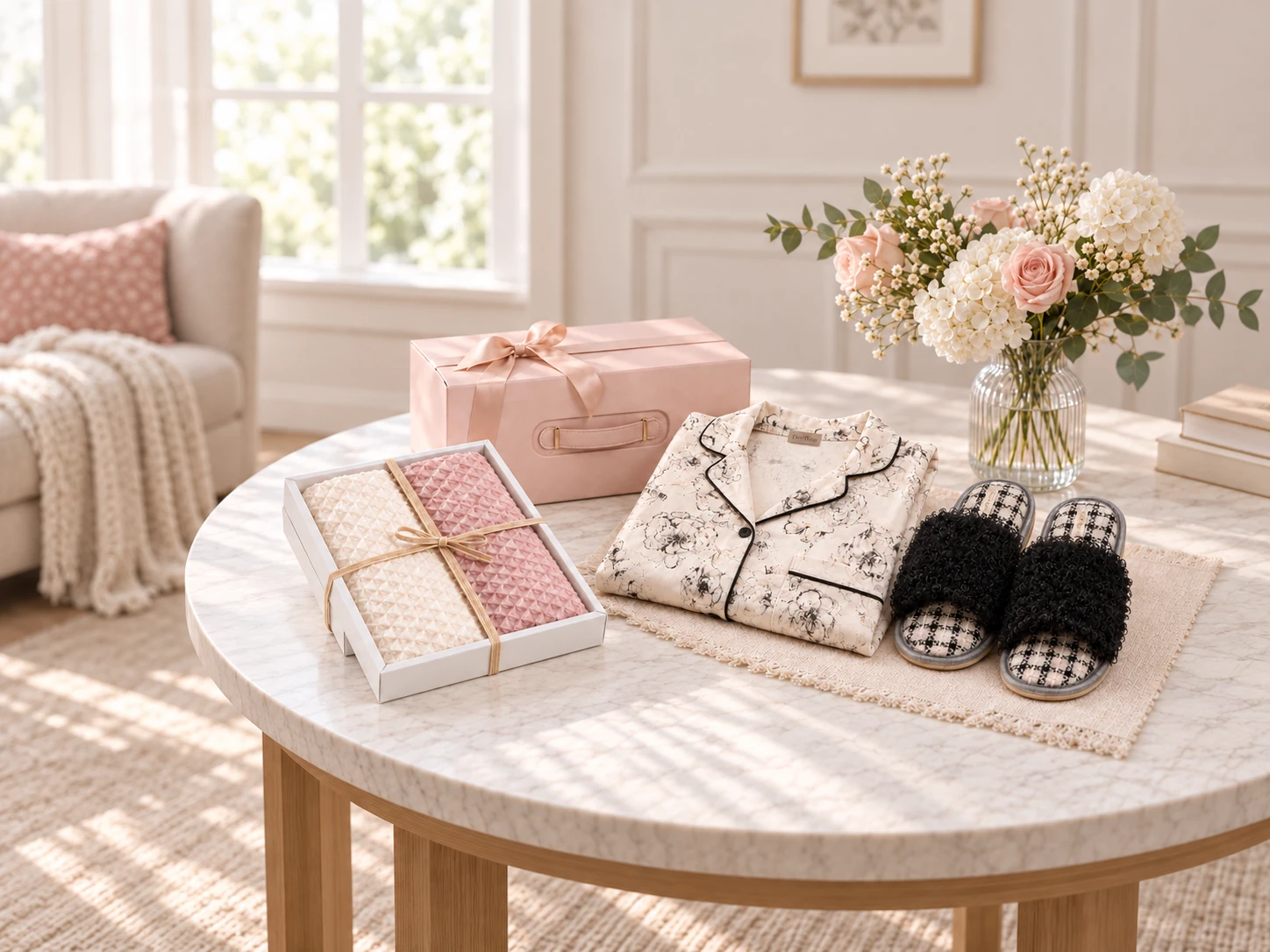 Thoughtful DrifWoo gift collection with pajamas, slippers and spa essentials