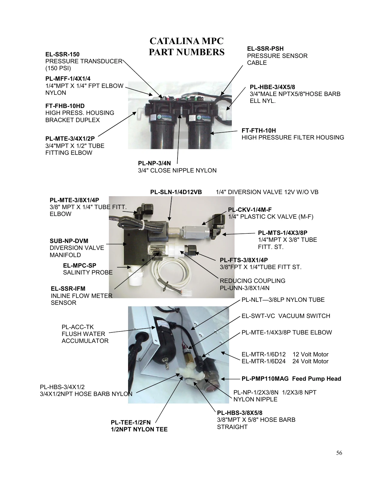 Feed pump, sensors and dual filters — Spectra Catalina 300 MPC drawing, page 56