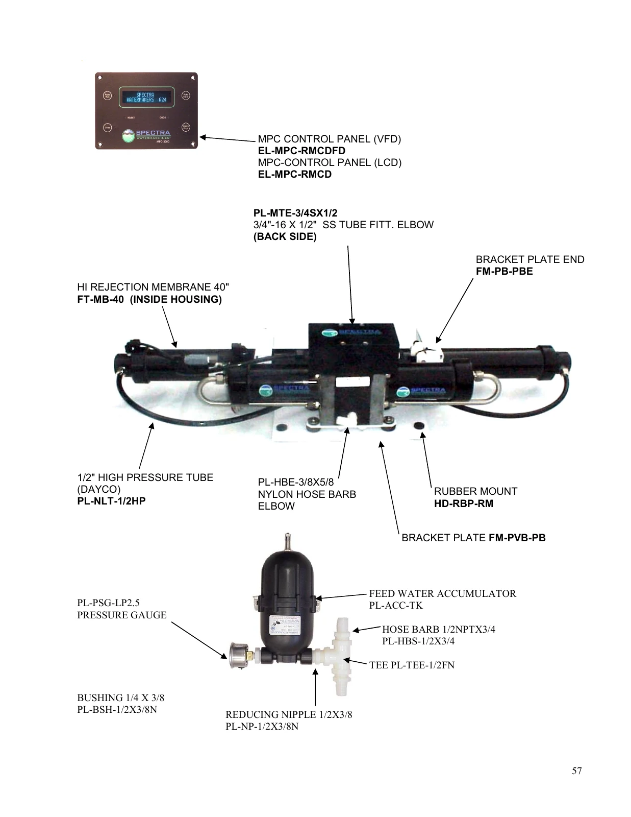 Long membrane and accumulator — Spectra Catalina 300 MPC drawing, page 57