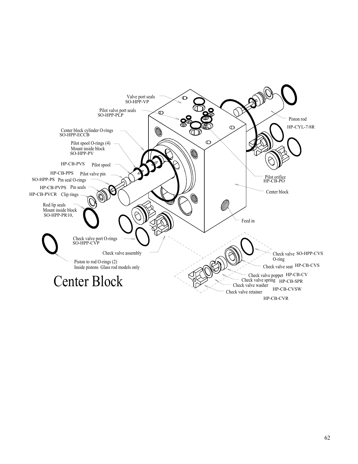 Center block, rod and valves — Spectra Catalina 300 MPC drawing, page 62
