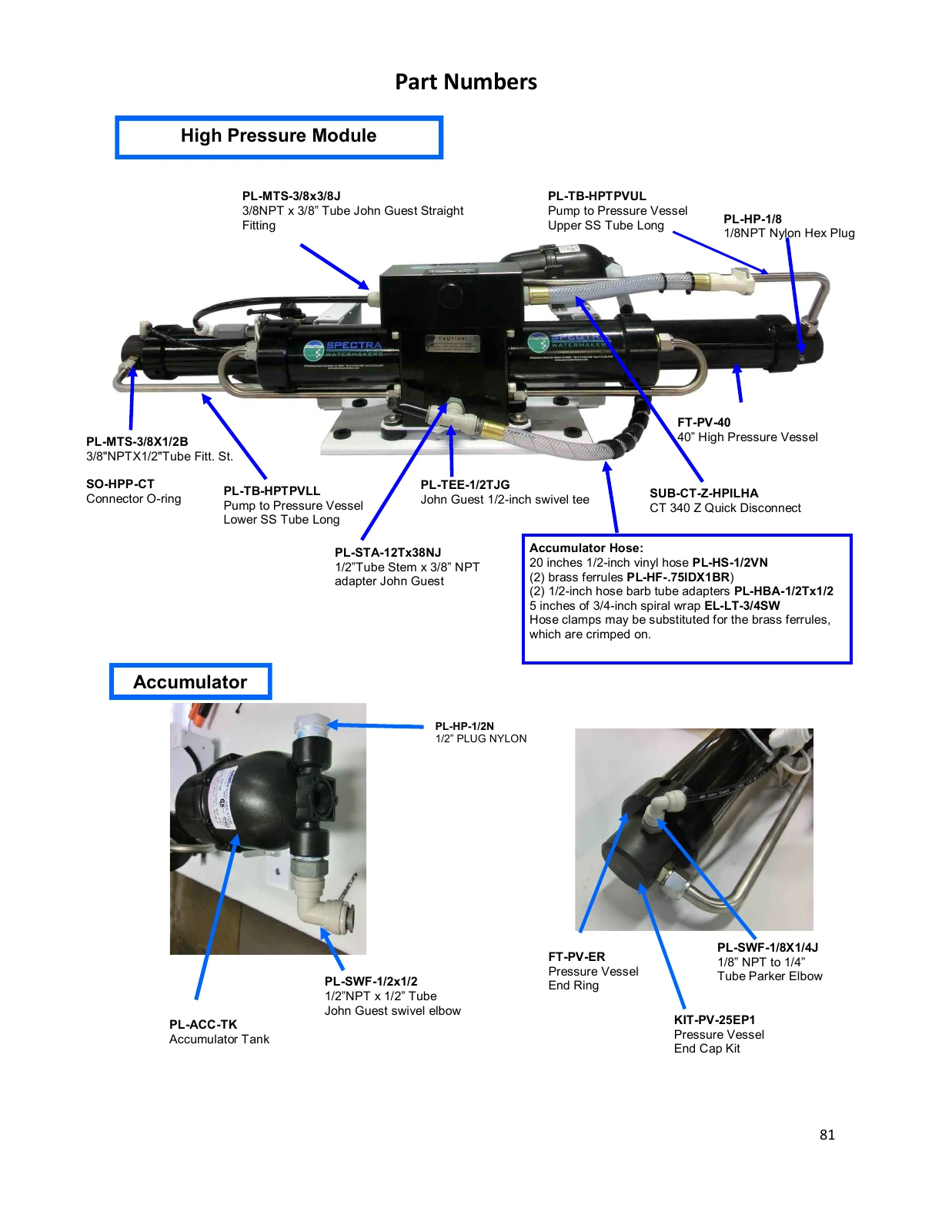 Long membrane and high-pressure connections — Spectra Catalina 340Z MPC drawing, page 81