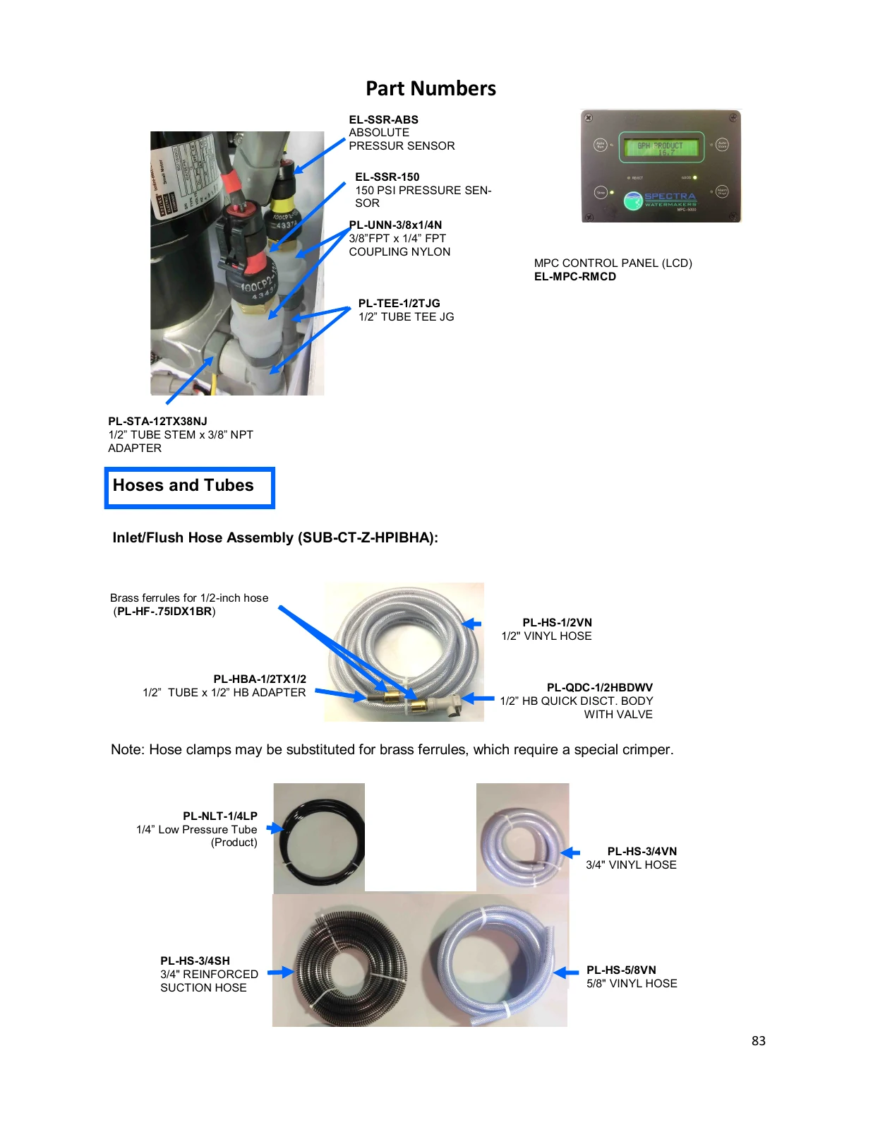 Sensors, MPC panel and hoses — Spectra Catalina 340Z MPC drawing, page 83