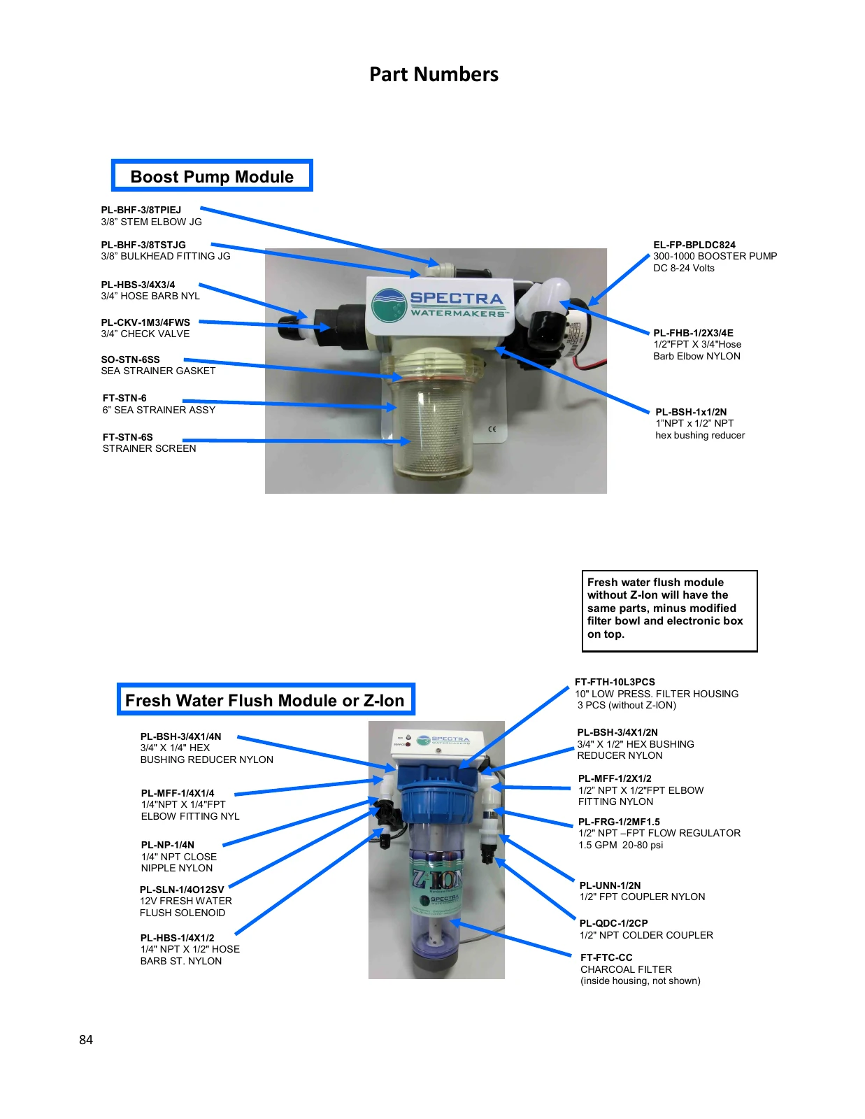 Boost pump, strainer and flush bowl — Spectra Catalina 340Z MPC drawing, page 84
