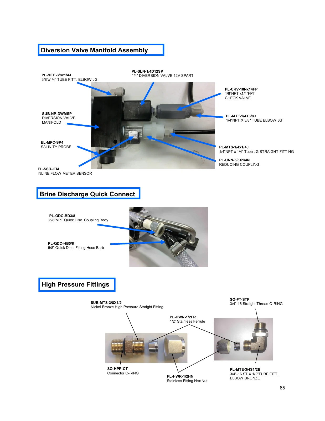 Product-water diversion manifold — Spectra Catalina 340Z MPC drawing, page 85