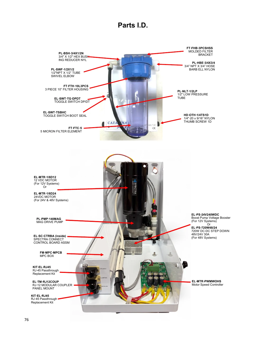 Spectra Catalina 340 Connect feed pump & prefilter identification drawing, manual page 76