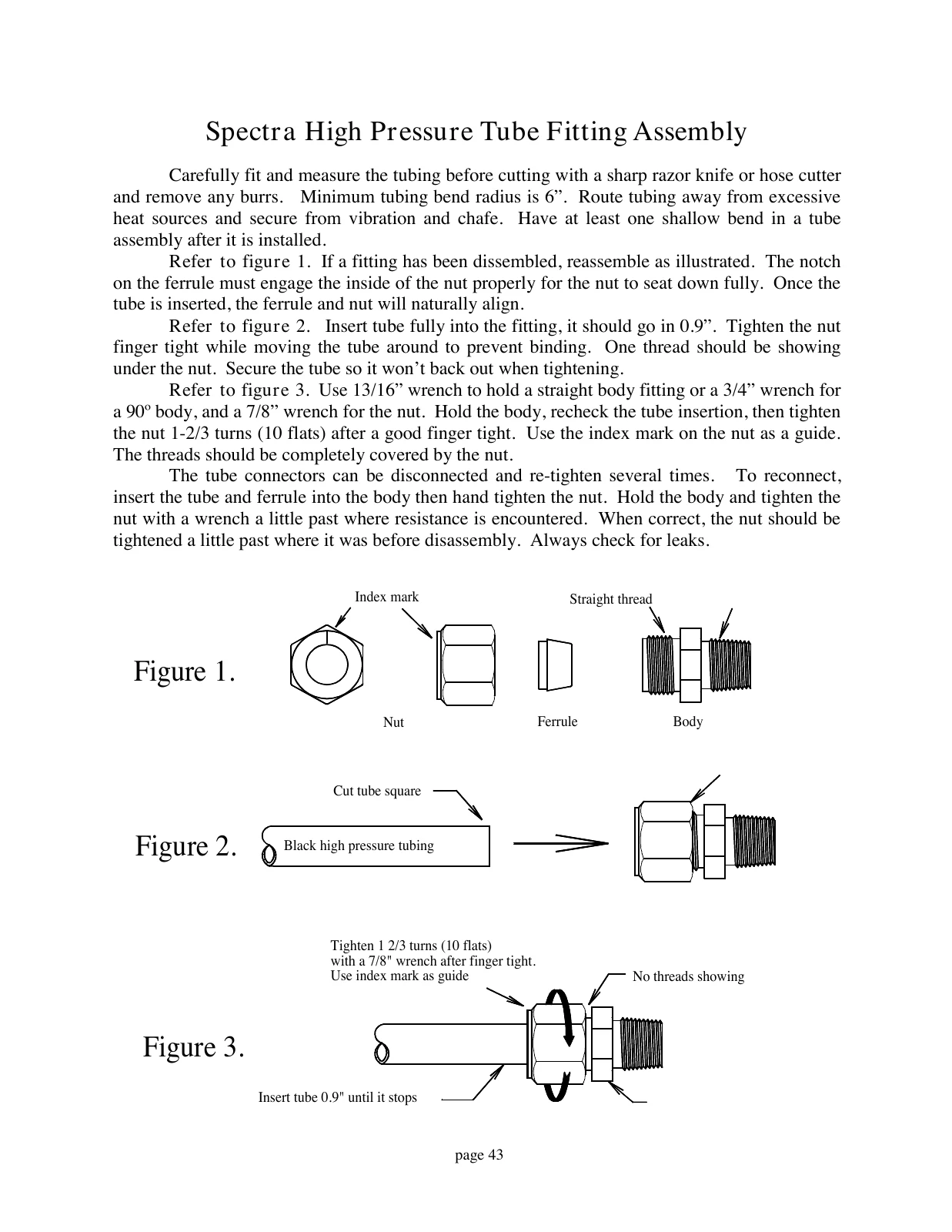 Spectra Original high-pressure tube fitting reference, PDF page 43
