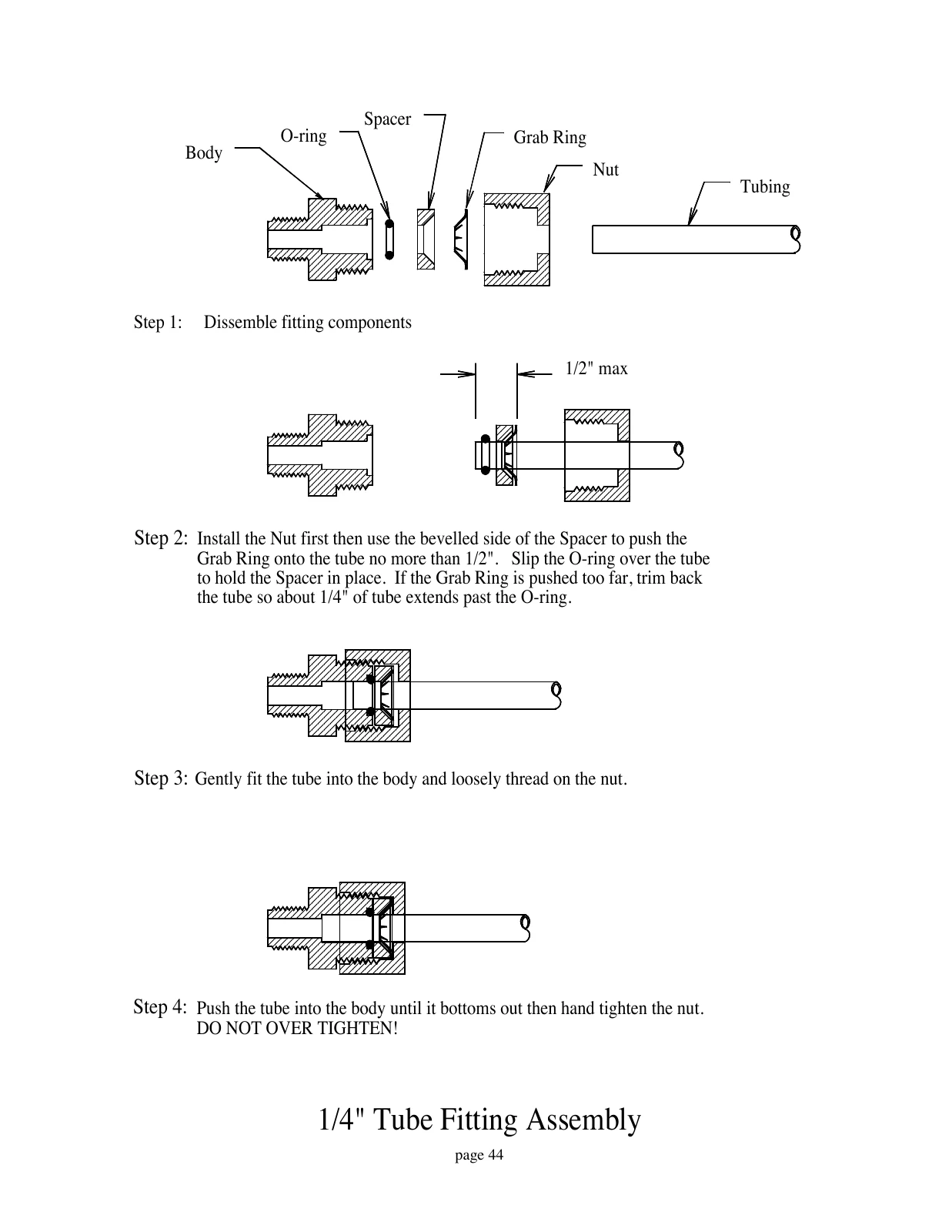 Spectra Original 1/4-inch product-tube fitting assembly, PDF page 44