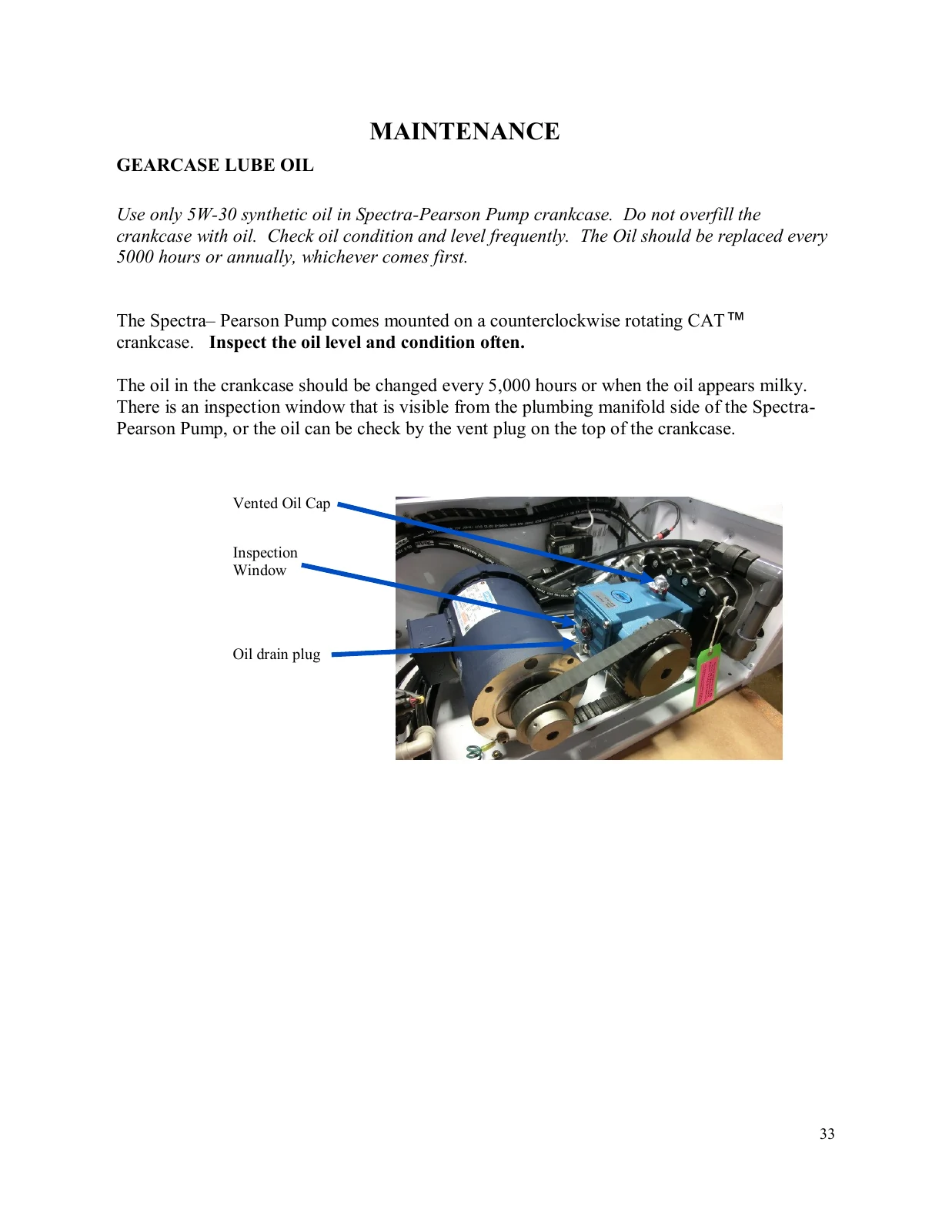 Spectra Original CAT crankcase oil-service reference, PDF page 33
