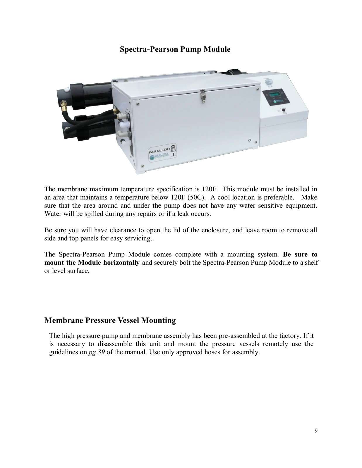 Spectra Pearson pump and membrane-module installation, PDF page 9