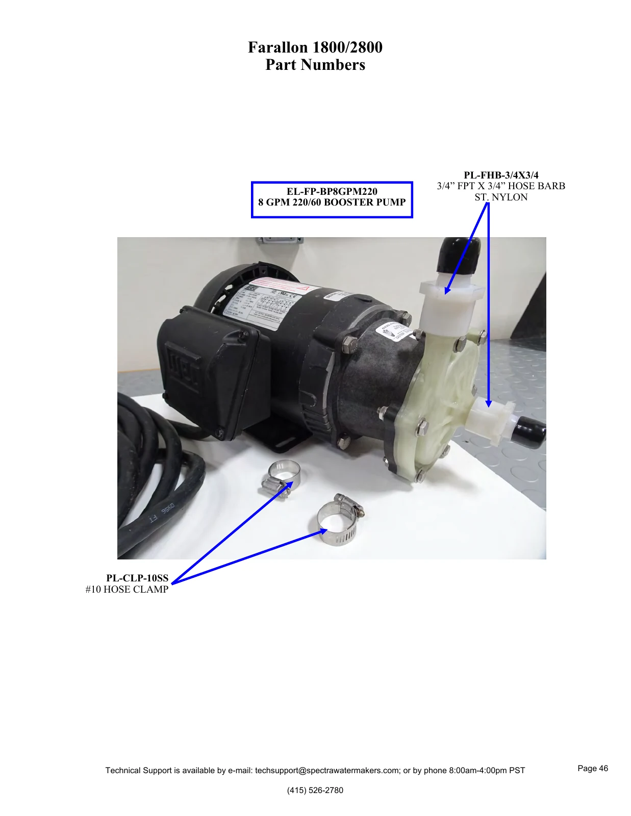 Spectra Farallon AC booster and hose connections, PDF page 46
