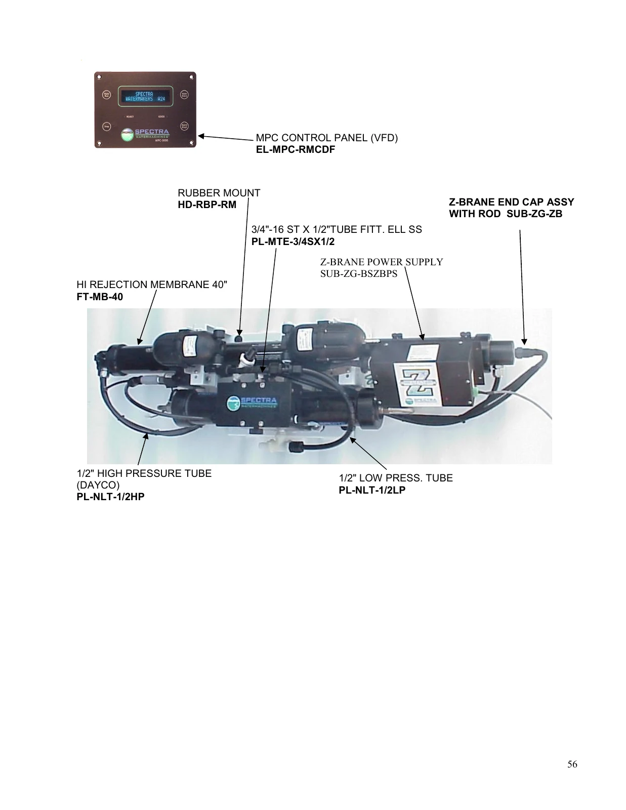 Spectra Newport 400 MPC: Original single long membrane and VFD display, manual page 56
