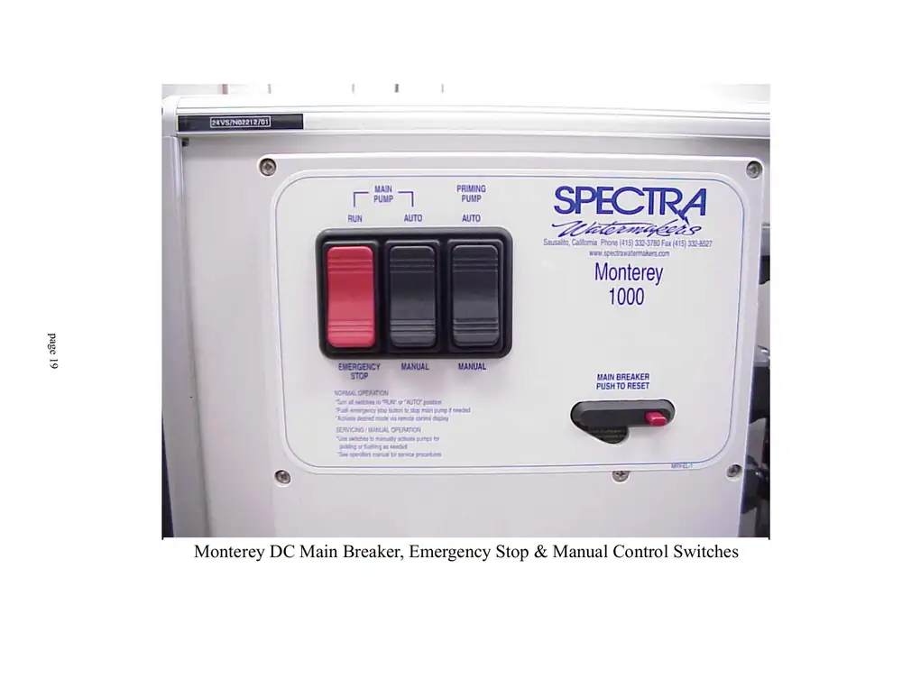Spectra DC breaker and manual pump controls, PDF page 19