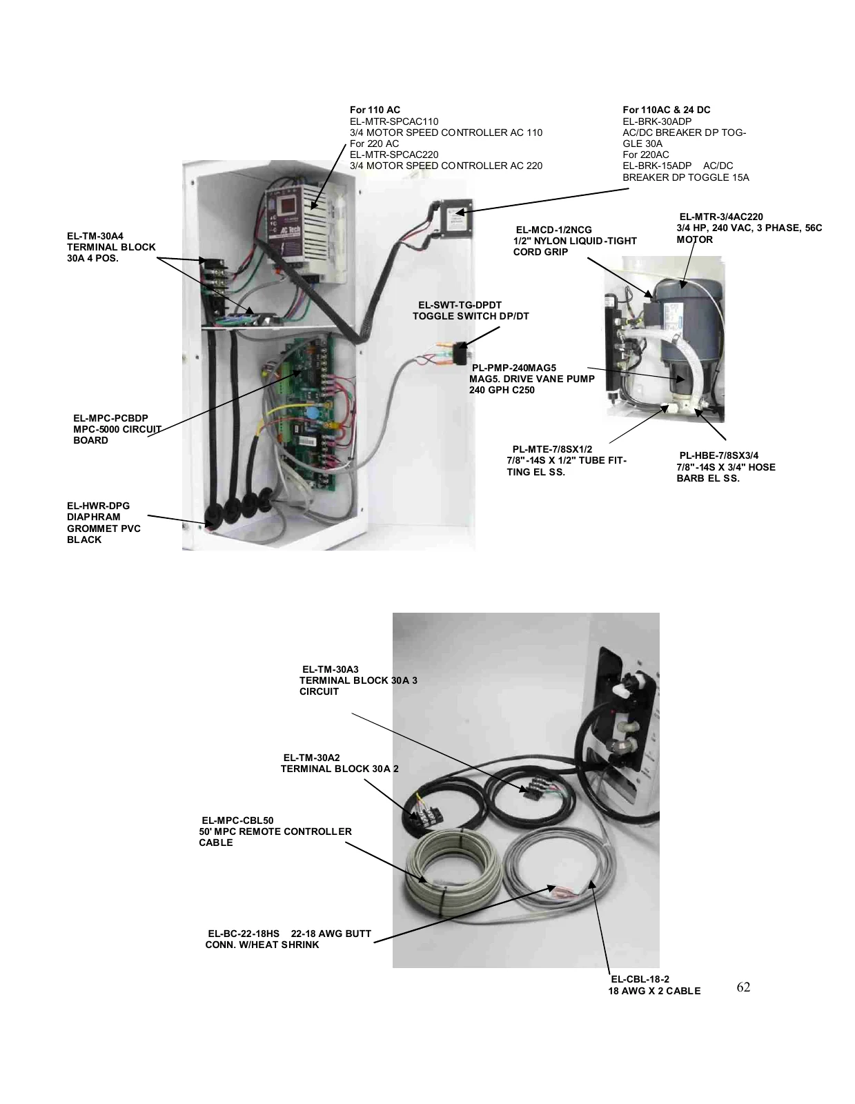 Spectra AC VFD and motor labels, PDF page 62