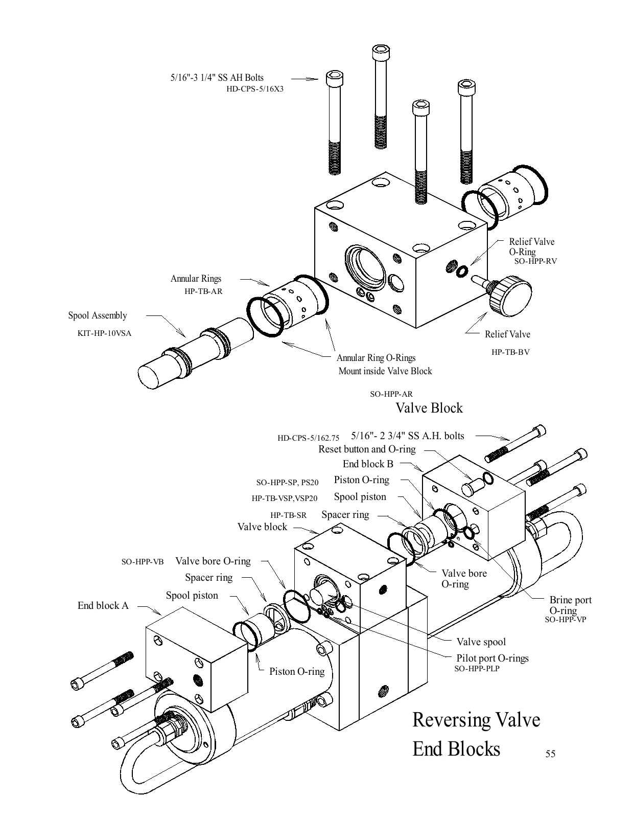 Spectra Newport 400 Mk II: Reversing-valve parts: read the ratio-specific callouts, manual page 55