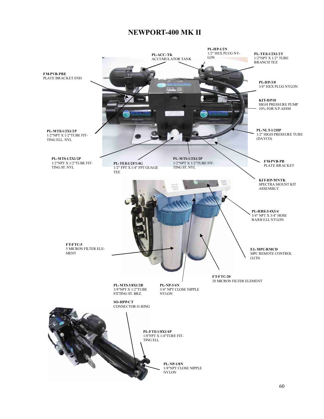 Spectra Newport 400 Mk II: Single membrane module and 20 / 5-micron prefilters, manual page 60