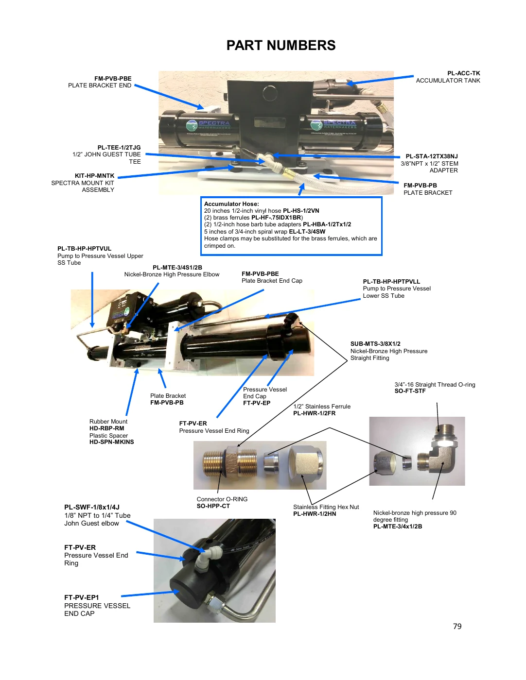 Spectra Newport 400 Mk II-Z: Illustrated long-vessel layout and vessel hardware, manual page 79