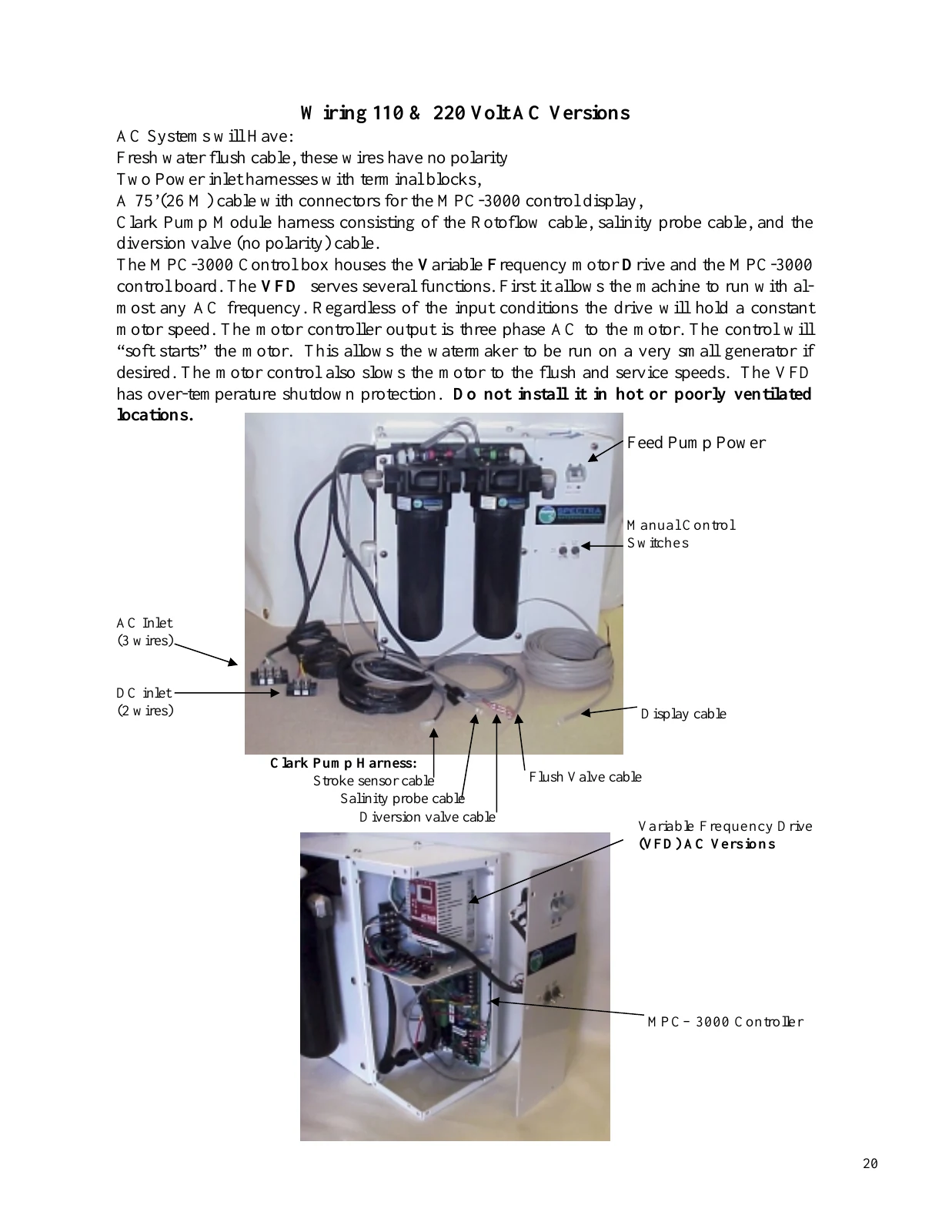 Spectra AC feed power and separate DC controls inlet, PDF page 20