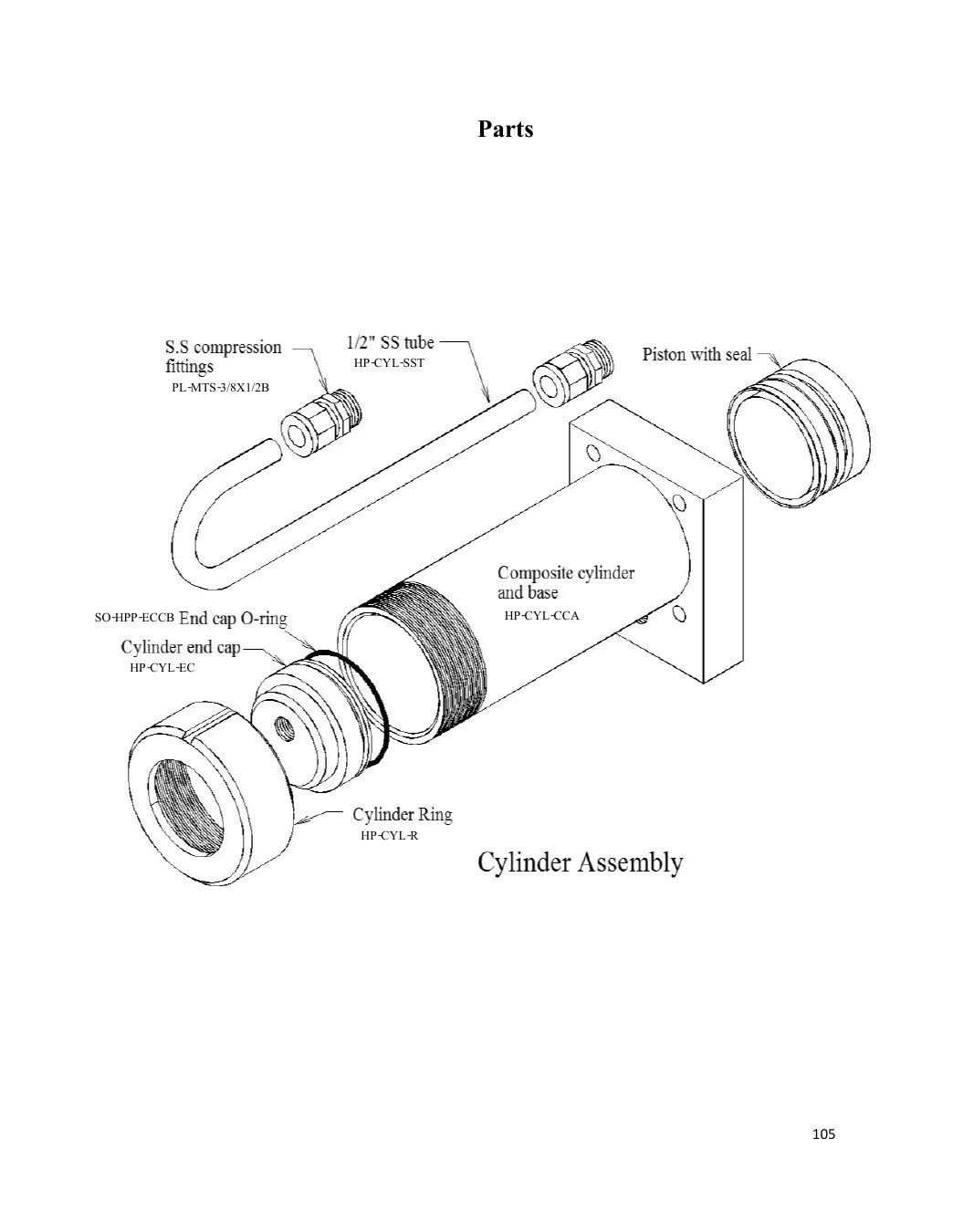 Newport 700C 20 percent Clark Pump Cylinder assembly exploded drawing, page 105