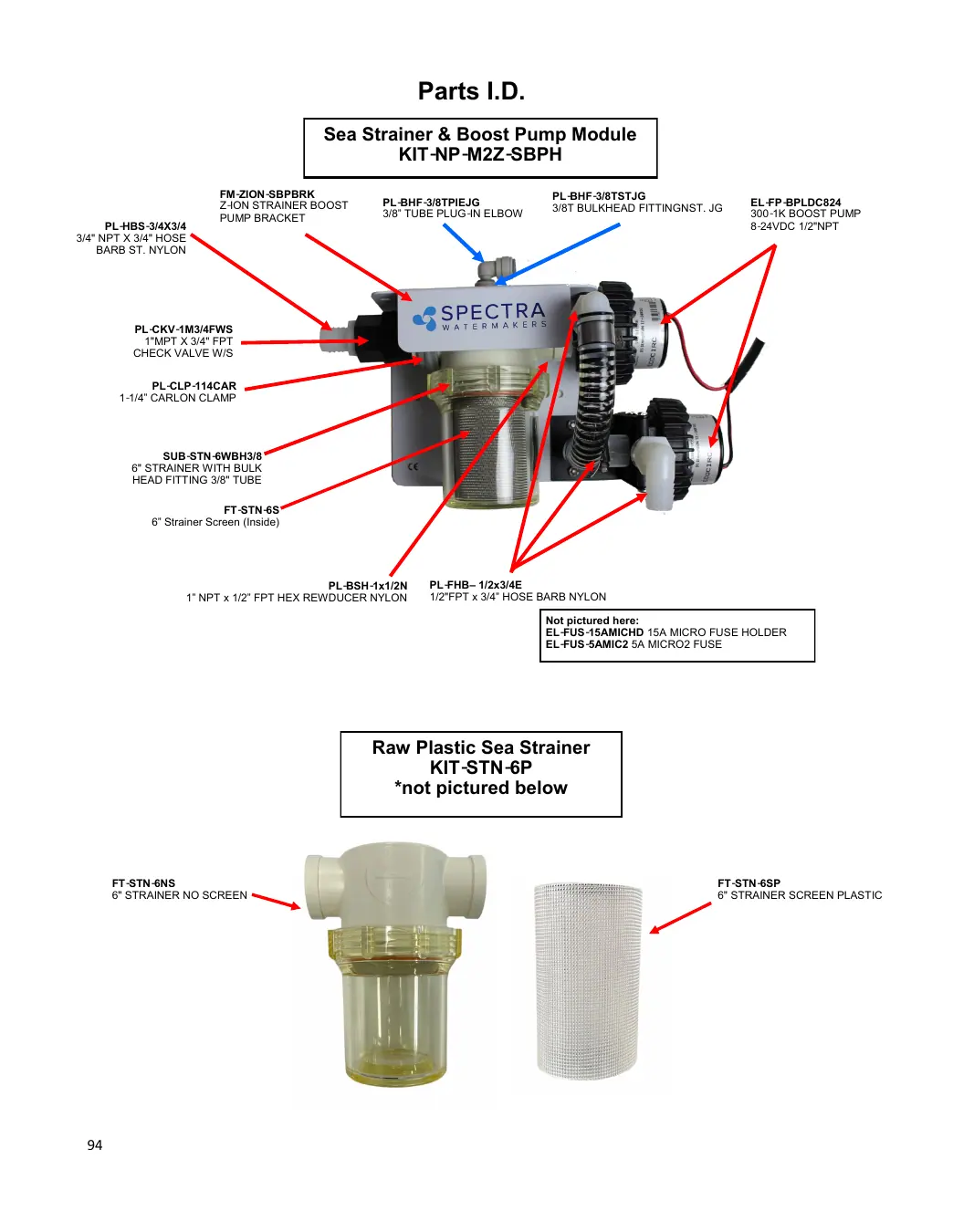 Spectra Newport 700C manufacturer parts drawing, page 94: Sea strainer & booster