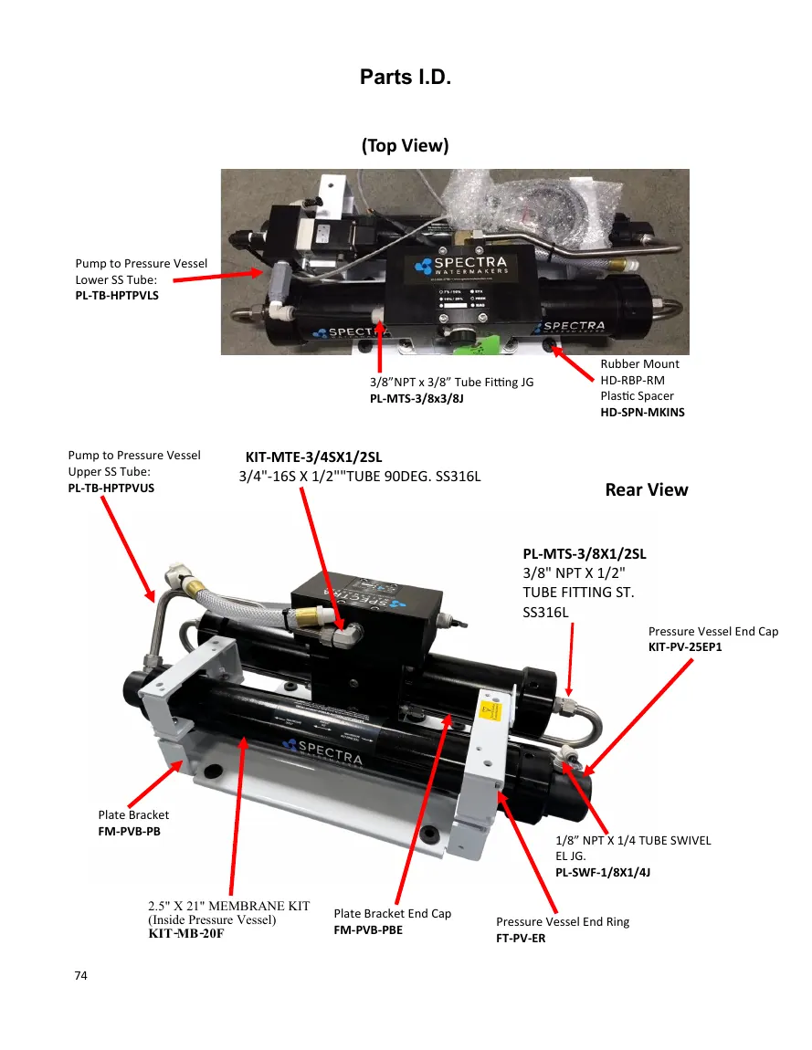 Spectra Ventura 200C Connect Pump & short membrane manufacturer parts drawing, manual page 74