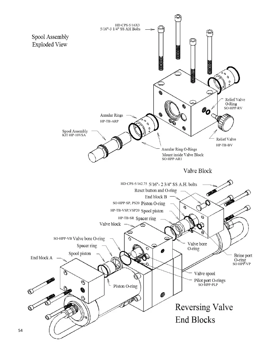 Shared reversing valve parts drawing from Spectra manual, page 54